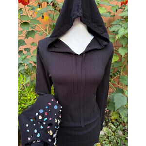 INC Black Bell Sleeved Jewel Hooded Sweater Women’s Size XL